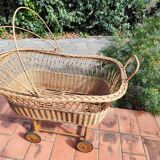 Vintage rattan Alsatian doll cradle bassinet