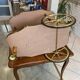 3-wheel serving trolley with 2 shelves, vintage bar marquetry on wheels, 50s