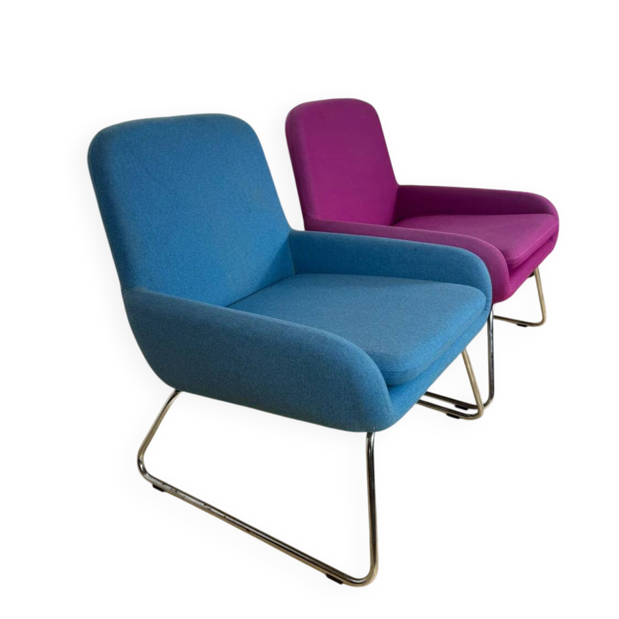 Pair of mid-century wool armchairs with metal legs – 1970s
