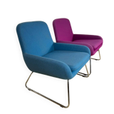 Pair of mid-century wool armchairs with metal legs – 1970s