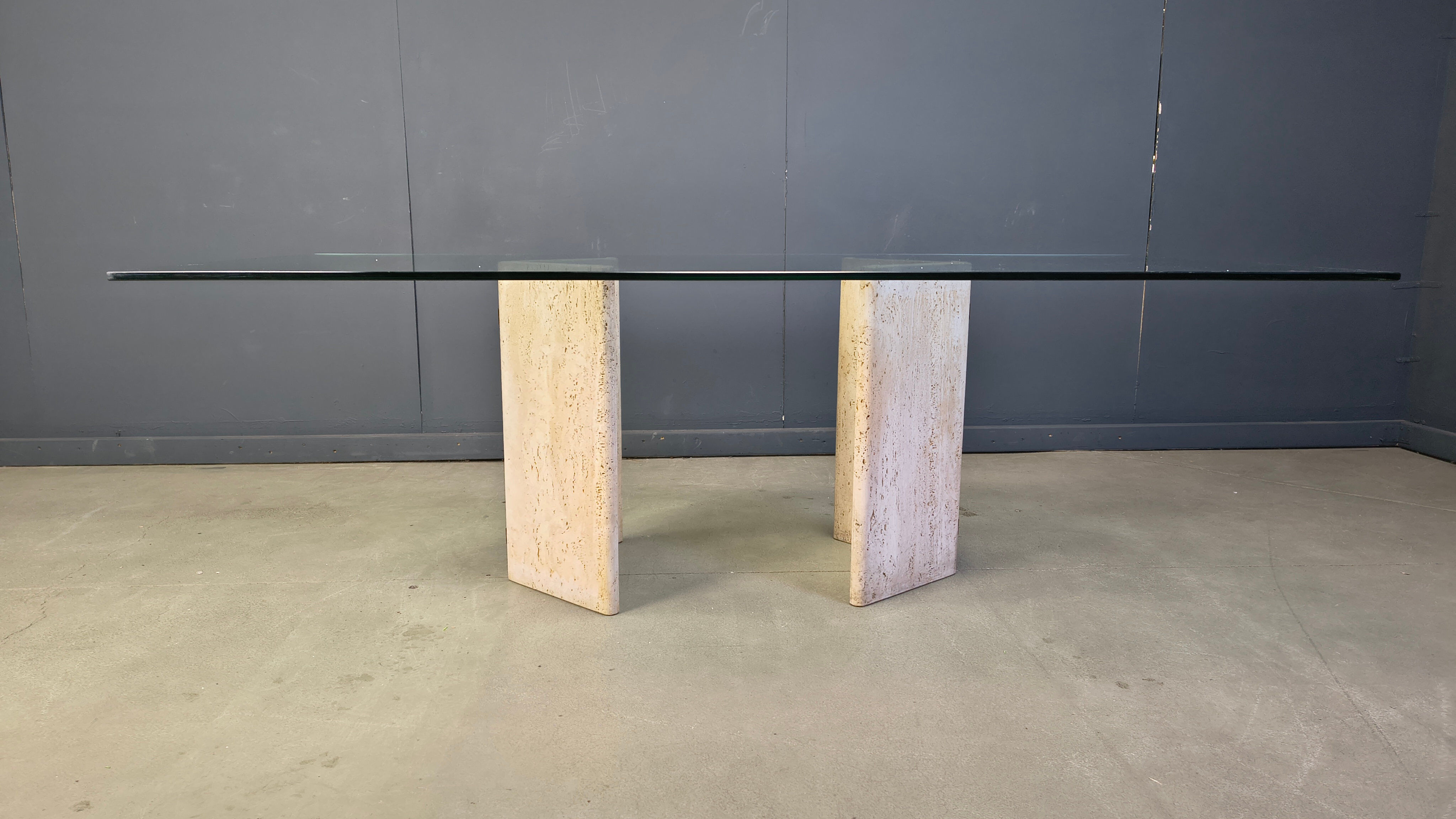 Vintage Italian travertine dining table, 1970s