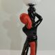 Vintage 1970s statue lamp – Black figurine in Art Deco style, opal ball.