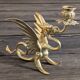 Large Brass Candlestick - Mythological Winged Griffin Dragon - Gothic