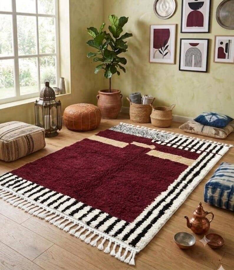 Traditional Moroccan handmade rug with colourful patterns, 2/3 m.