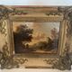 Oil on canvas "Animated landscape" wooden frame and gilded stucco 19th century