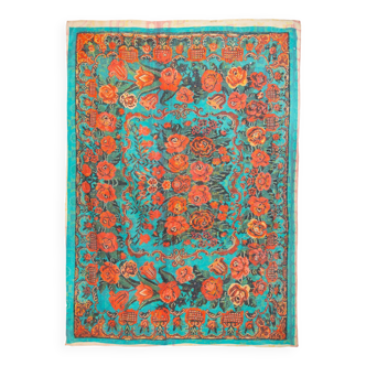 Vintage Indian khanta textile with floral pattern 230 x 170 cm