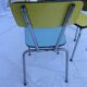 Two chairs and a yellow and blue stool in formica