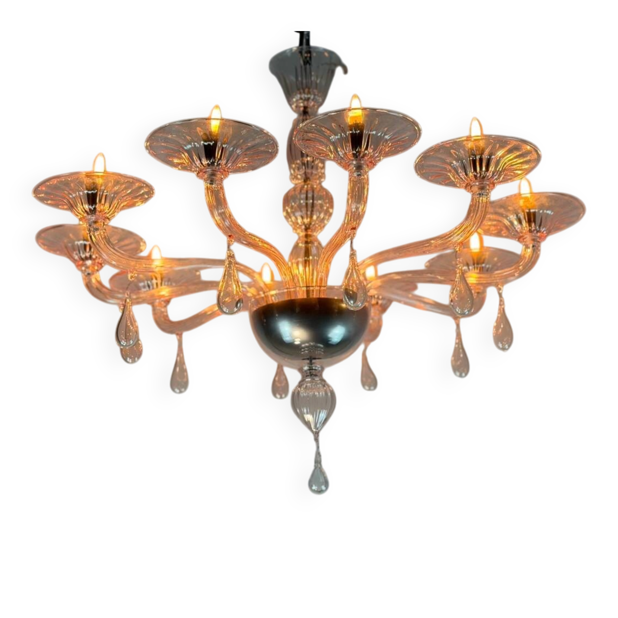 Venetian glass lustre in pink, in the style of Venini.