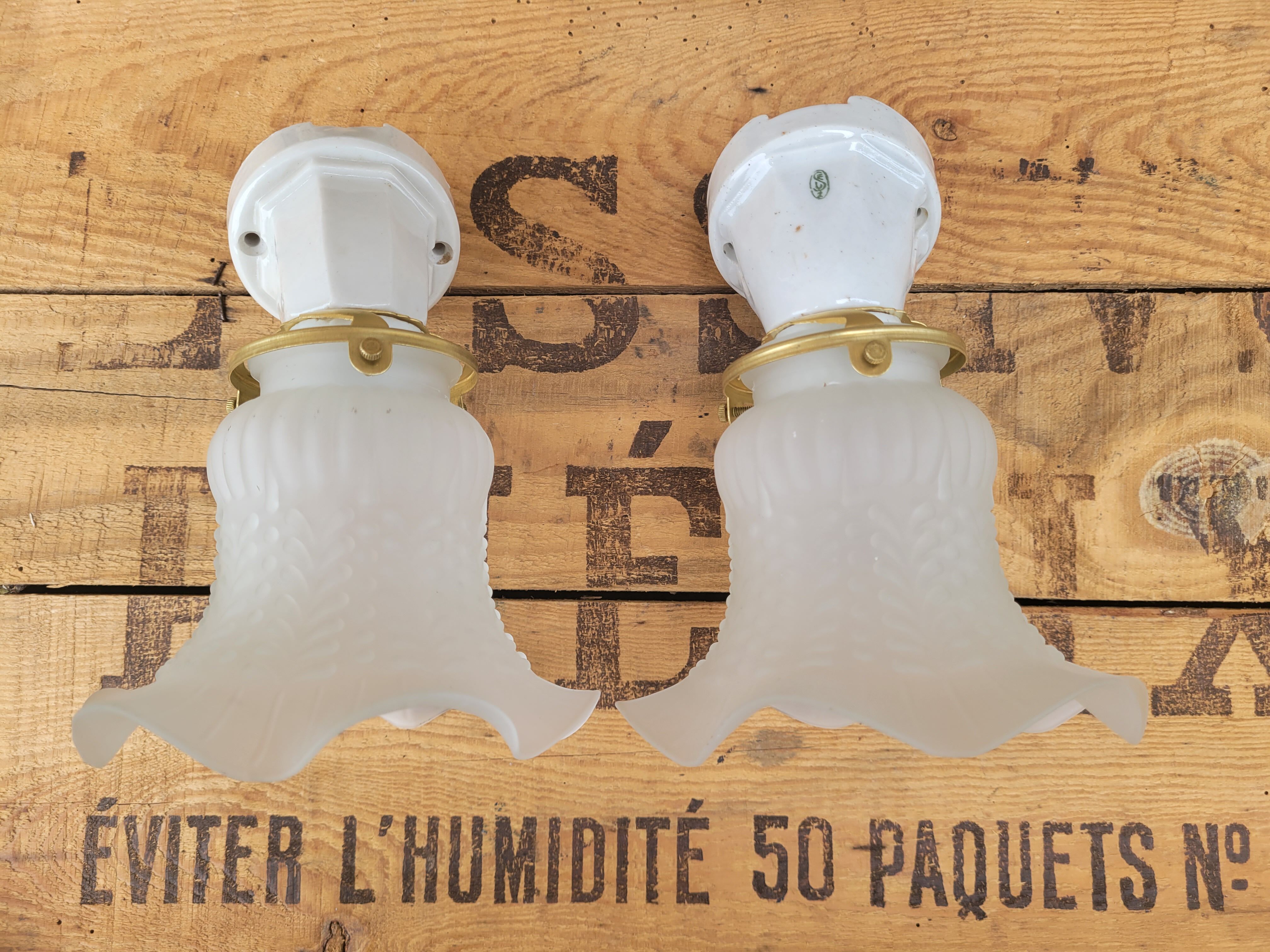 Pair of tulip and porcelain sconces