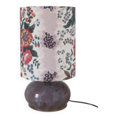 Recycled vintage lamp — handmade plum ceramic and antique floral lampshade