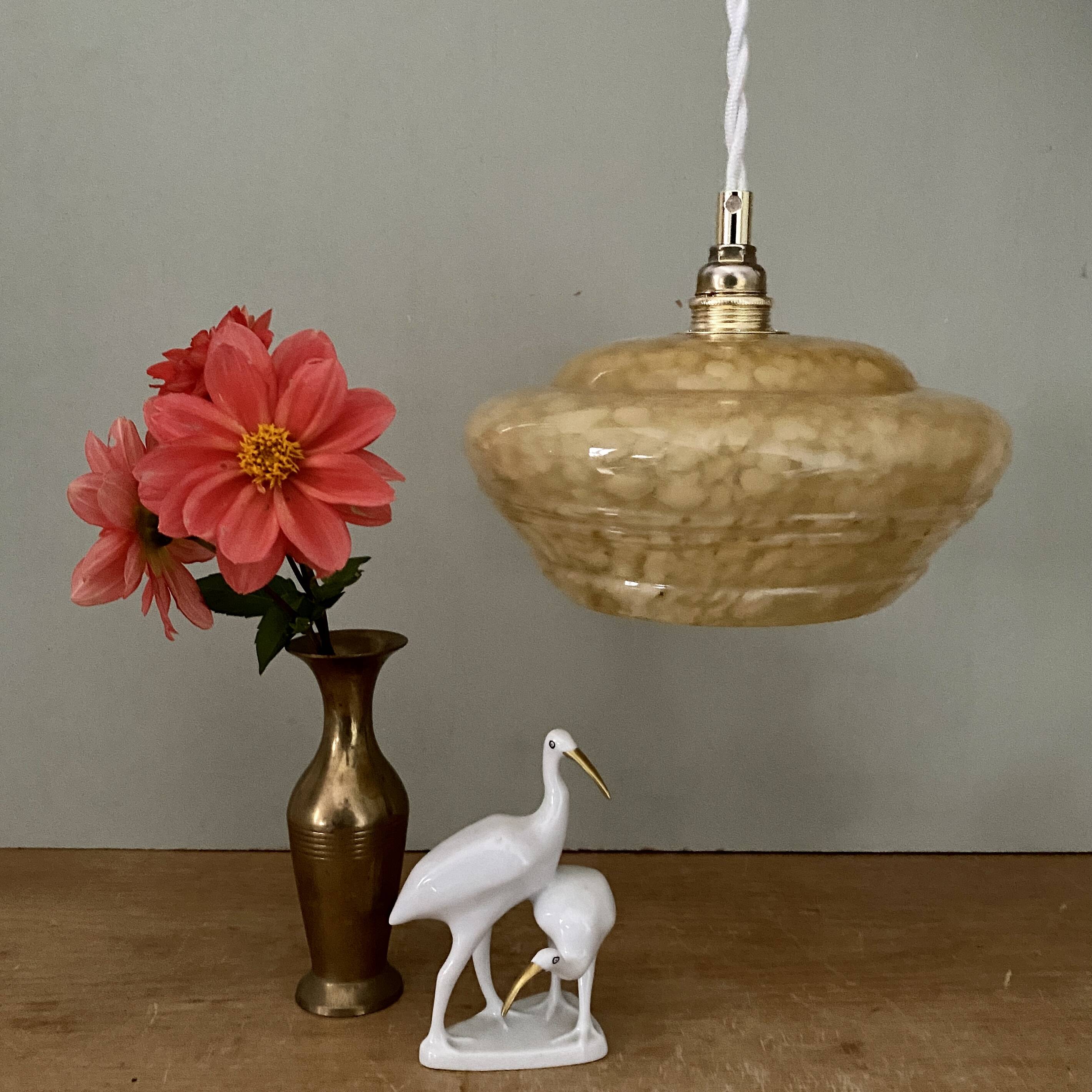 Vintag lampshade pendant light in yellow Clichy glass
