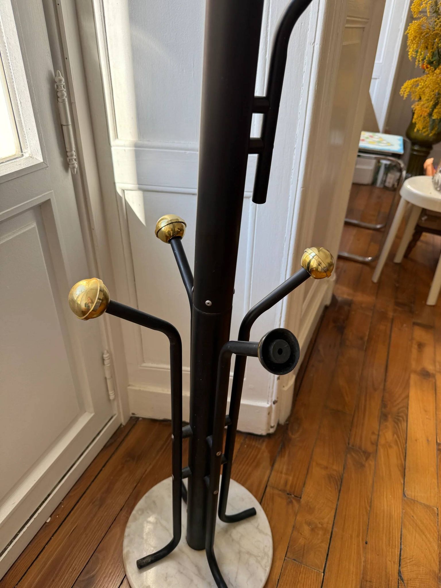 Golden metal coat rack with 14 hooks - 1970s
