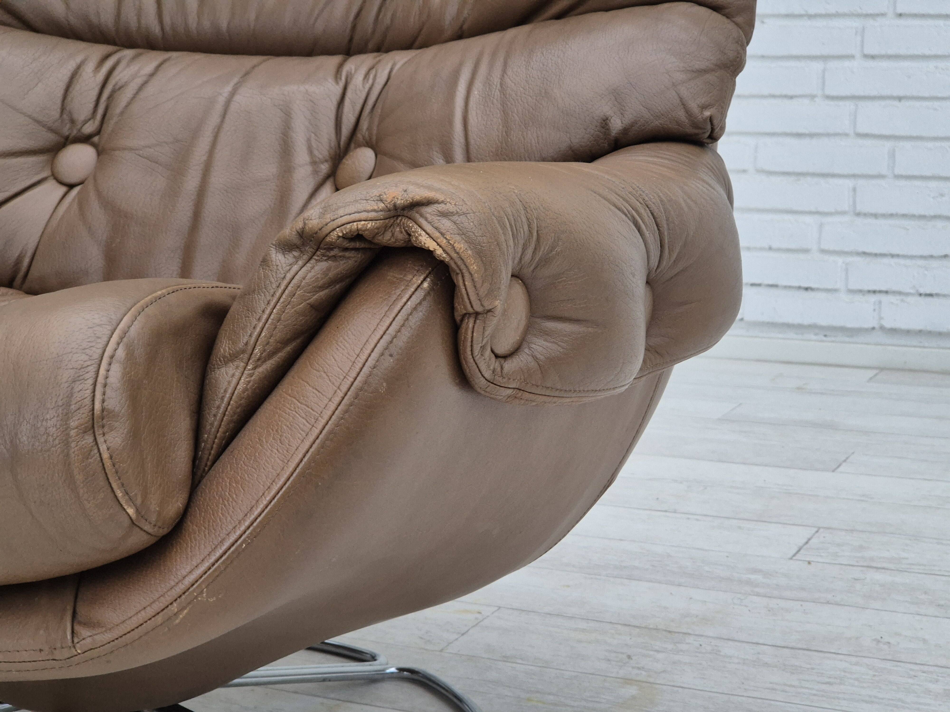 1970s, Scandinavian swivel chair, original condition, brown furniture leather.