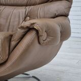 1970s, Scandinavian swivel chair, original condition, brown furniture leather.