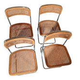 Set of 4 TIVIR chairs in cane and chrome metal.