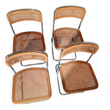Lot de 4 chaises TIVIR en cannage et métal chromé