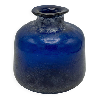 Cobalt Blue Murano Seguso Scavo Glass Vase, Hand Blown, 1980s, Brutalist Finish