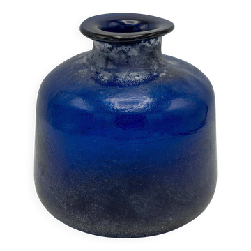Cobalt Blue Murano Seguso Scavo Glass Vase, Hand Blown, 1980s, Brutalist Finish