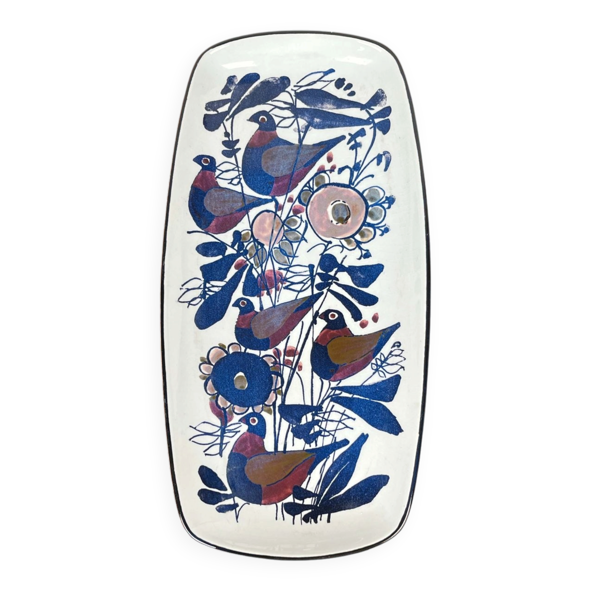 Mid-Century Modern Danish Porcelain Tenera Bowl with Bird Design by Kari Christensen for Aluminia Royal Copenhagen, 1960s