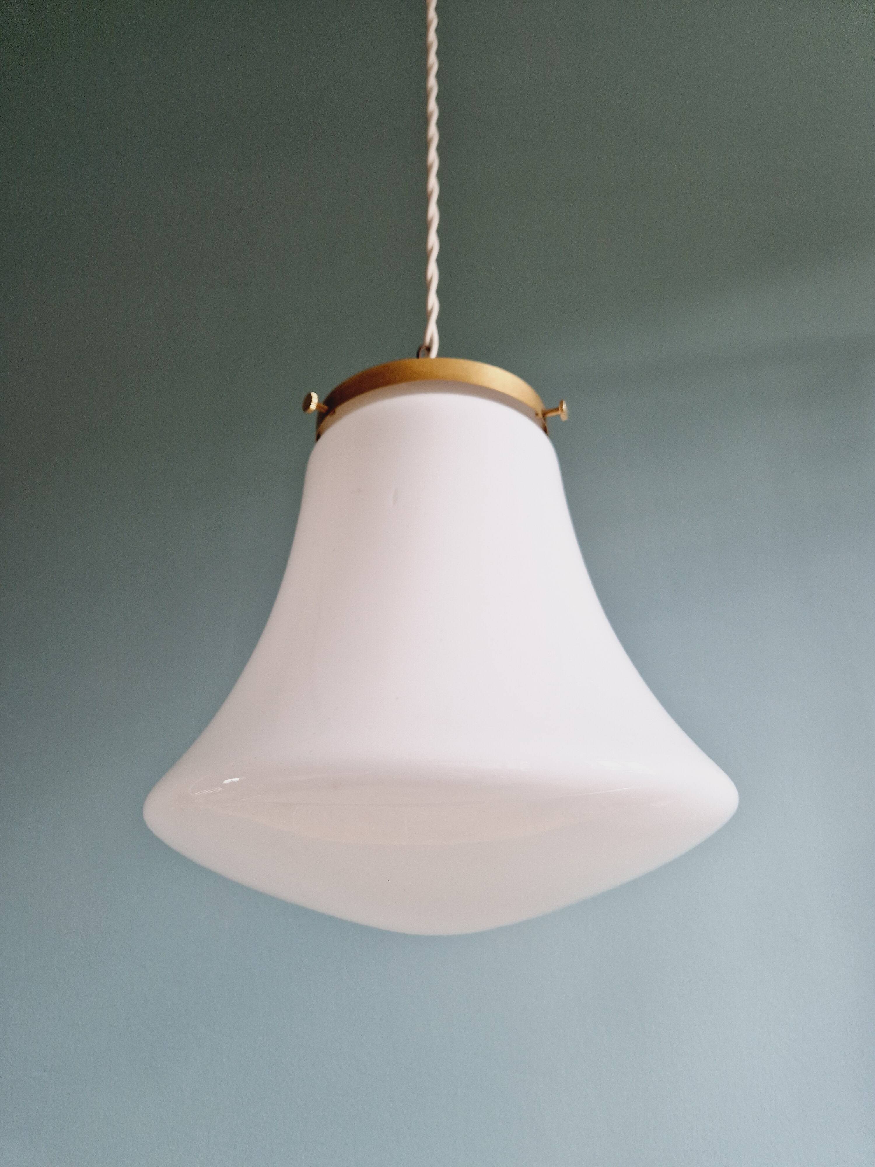 Vintage bell-shaped white opaline pendant light