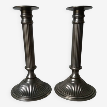 Pair of Louis XVI style silver metal candlesticks