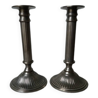 Pair of louis xvi style silver metal candle holders