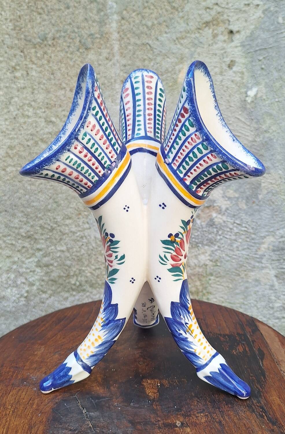 Quimper earthenware tricorn vase