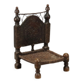 Ethnic antique chair in exotic wood and leather, Pakistan '800