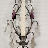 Metal wall candle holder with glass tassels