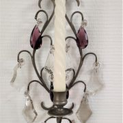 Metal wall candle holder with glass tassels