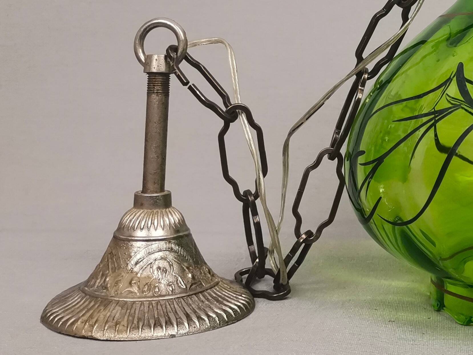 Green glass farmhouse hanging lamp