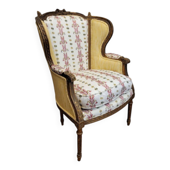 Wooden basket chair, upholstered in Pierre Frey, Napoleon III, circa 1820 – France