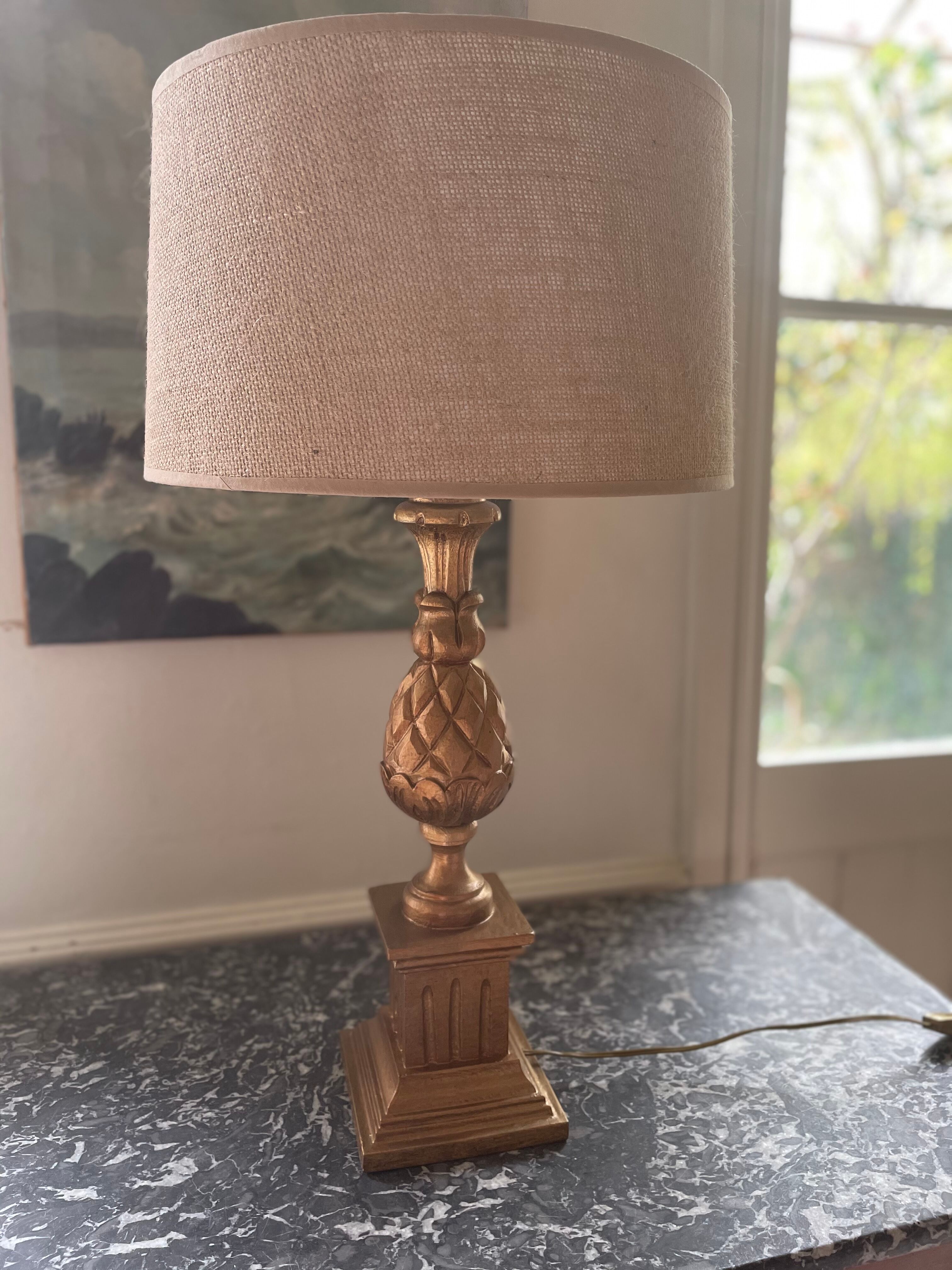 Lampe en bois ananas années 70
