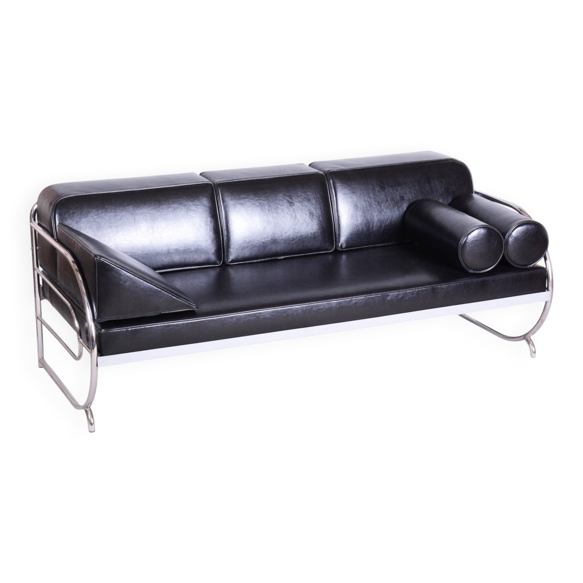 Bauhaus Sofa in Chromed Steel and Leather by Robert Slezák, Czech, 1930s