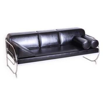 Canapé Bauhaus en acier chromé et cuir par Robert Slezák, tchèque, années 1930