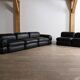 Modular sofa in black leather by Rodolfo Bonetto for Tecnosalotto, 1960s