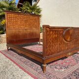Louis XVI style marquetry & bronze bed and bedside table