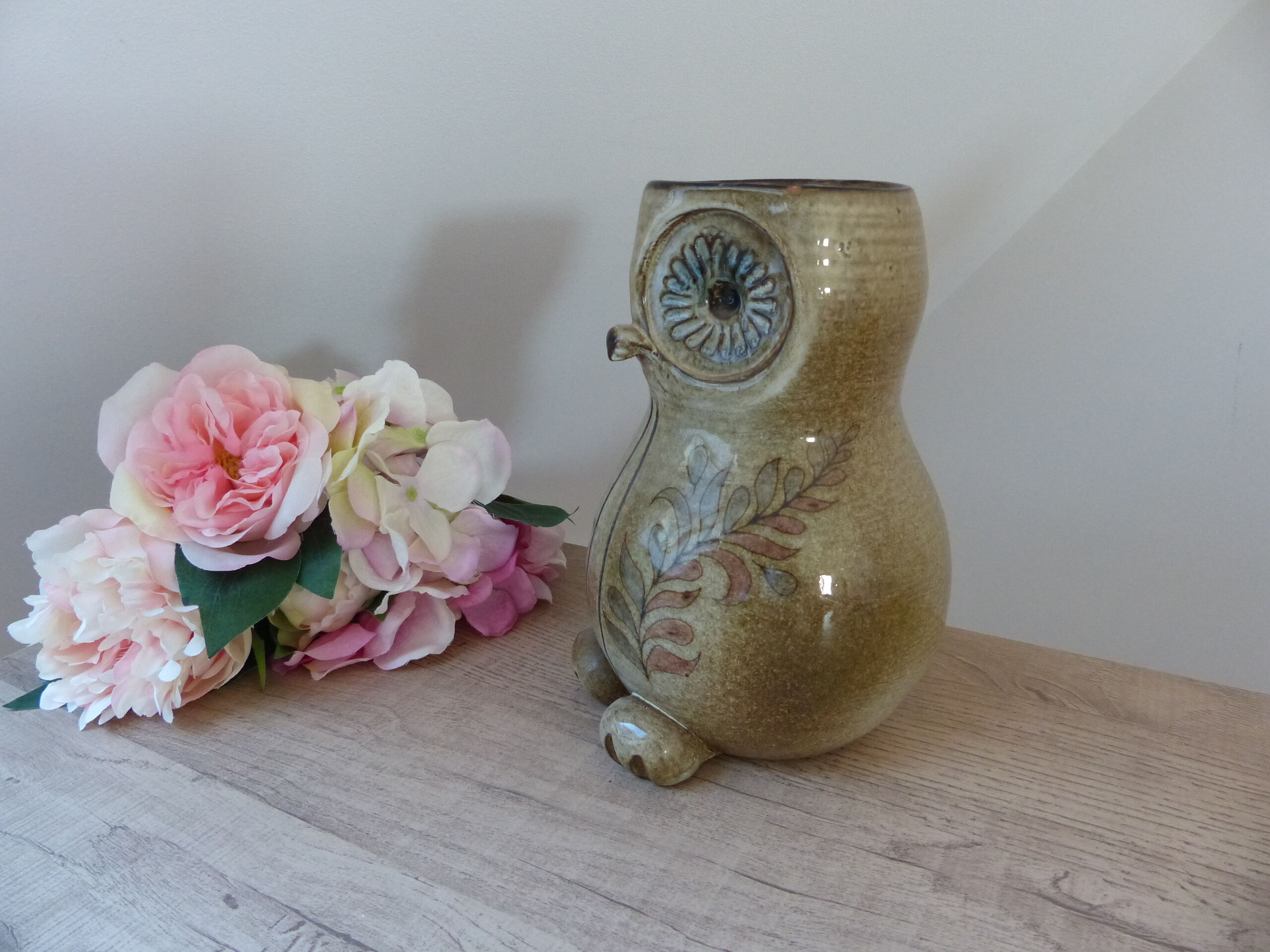 Vase chouette zoomorphe en grès vintage