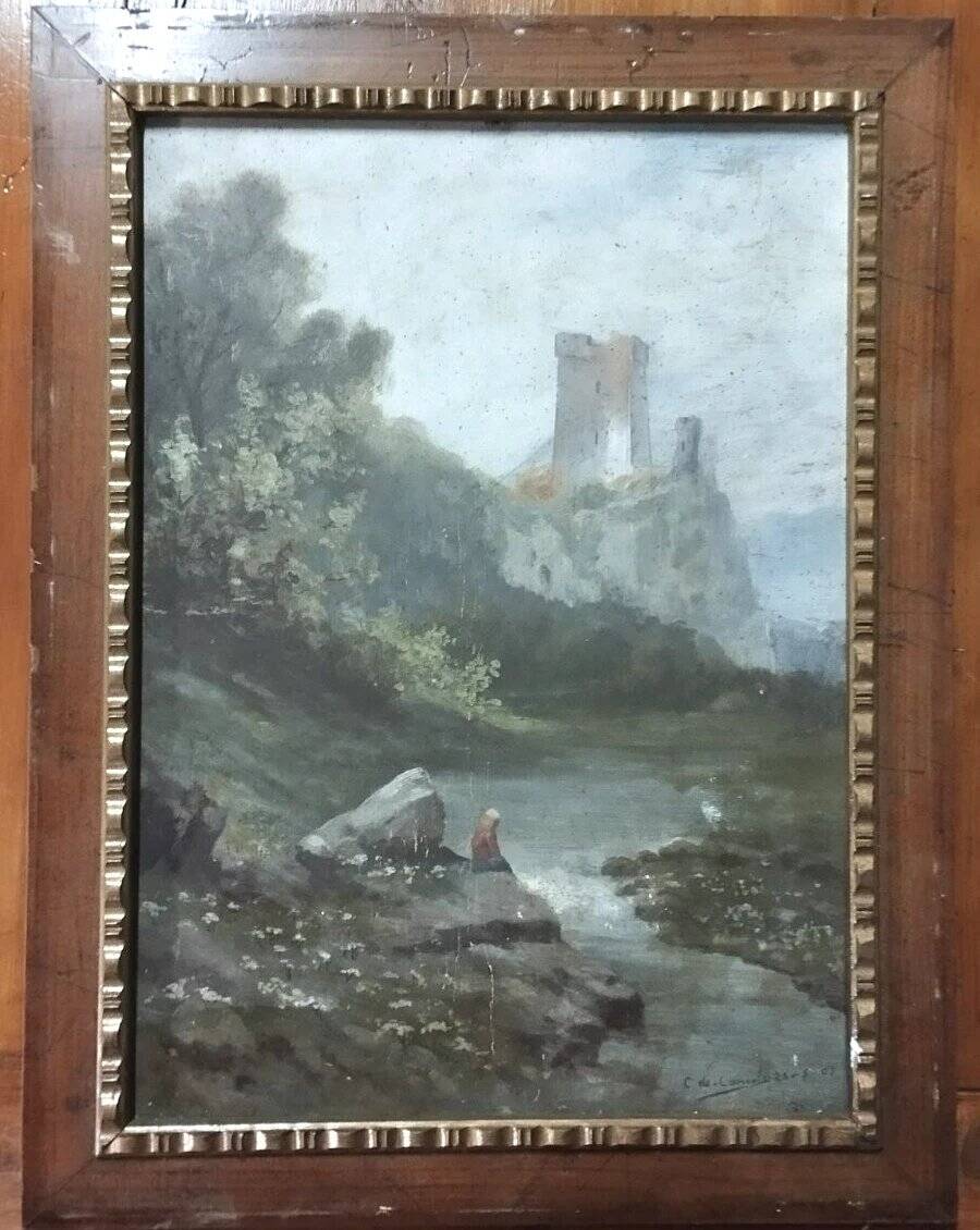 Painting, early 20th century, oil on cardboard, Italy, C. De Consoli