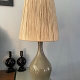 Lamp in stoneware and raffia electrified to nine