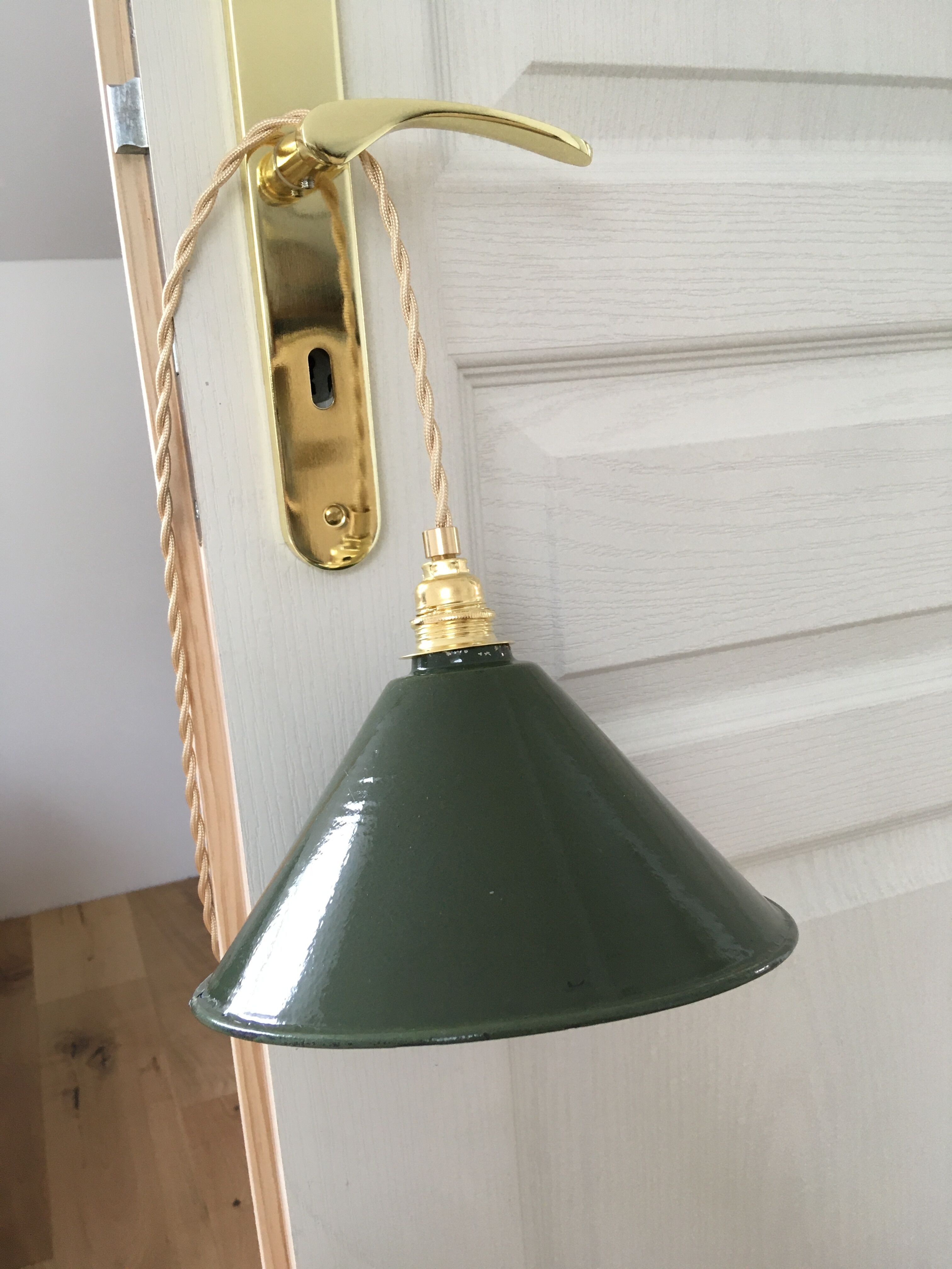 Conical suspension in green & white enamelled sheet metal