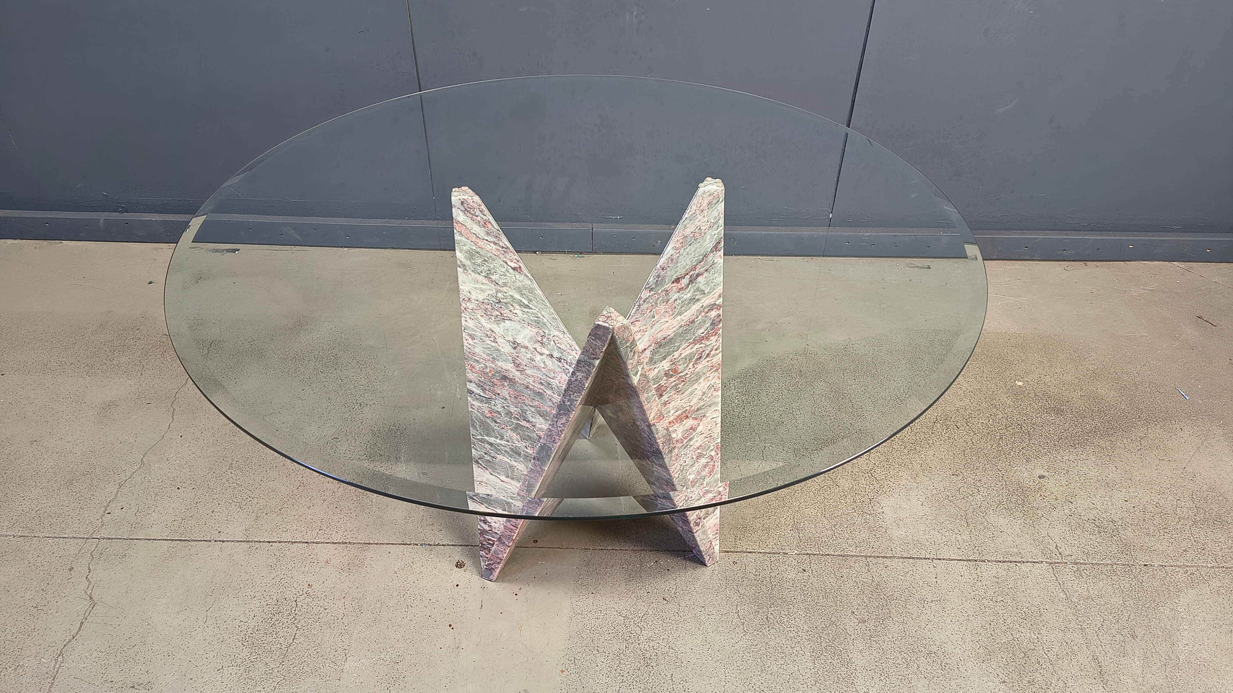 Architectural marble and glass dining table, 1970s