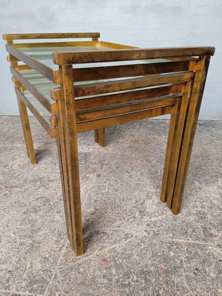 3 tables basse gigogne ep 1970 laiton doré design