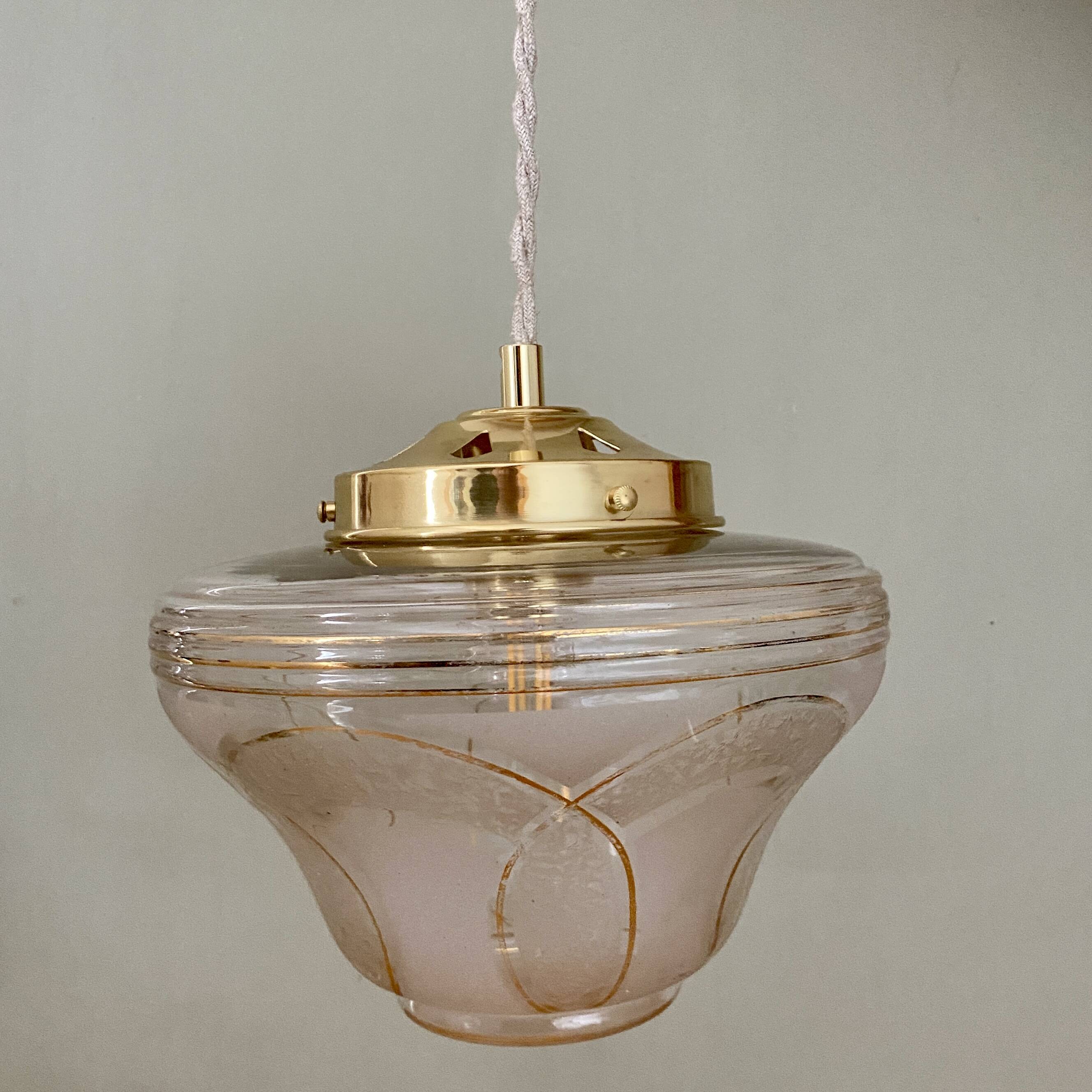 Vintage white and gold art deco globe pendant light