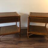 Pair of bedside in cannage and bamboo