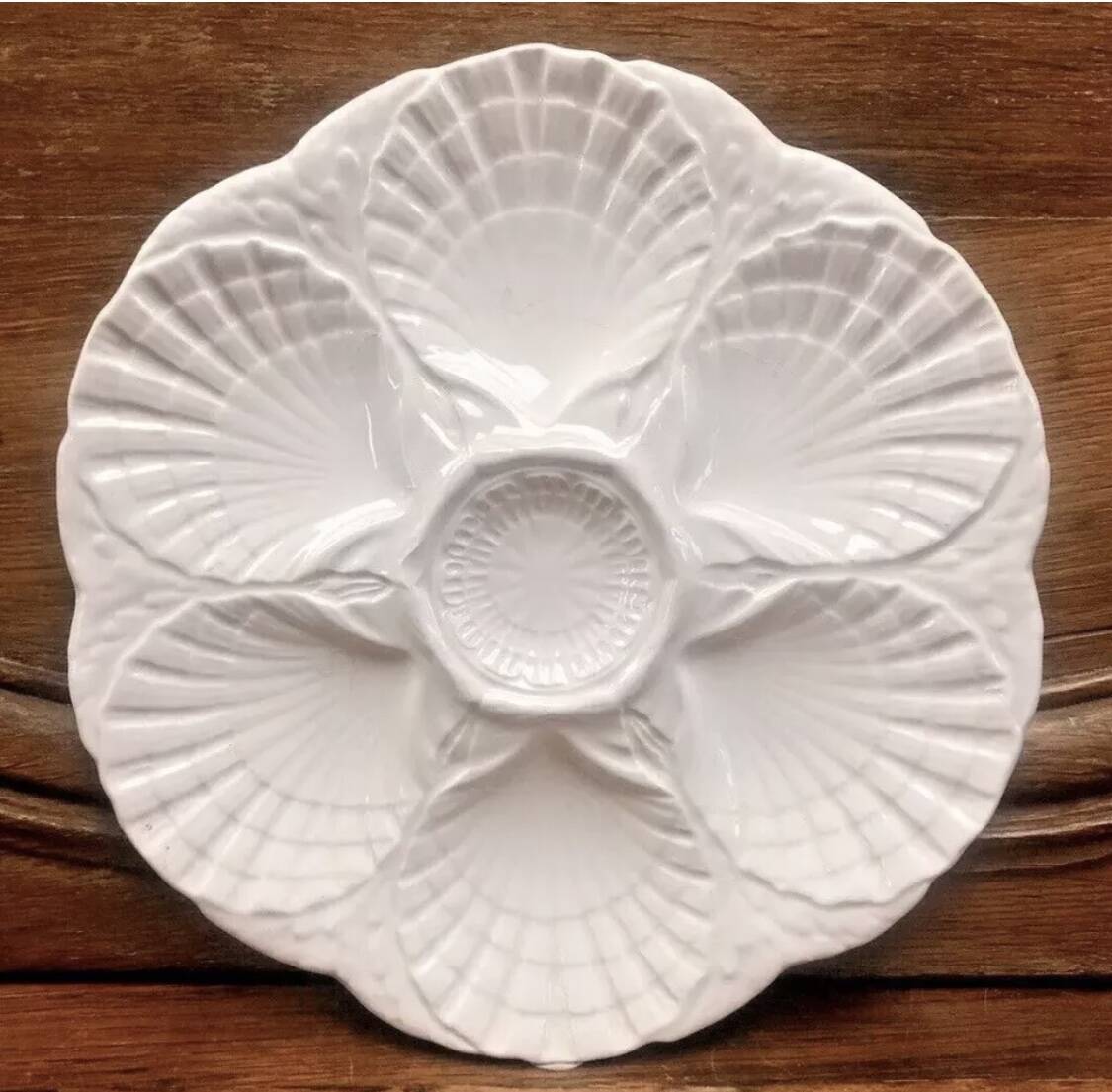6 assiettes à huîtres blanche barbotine Sarreguemines