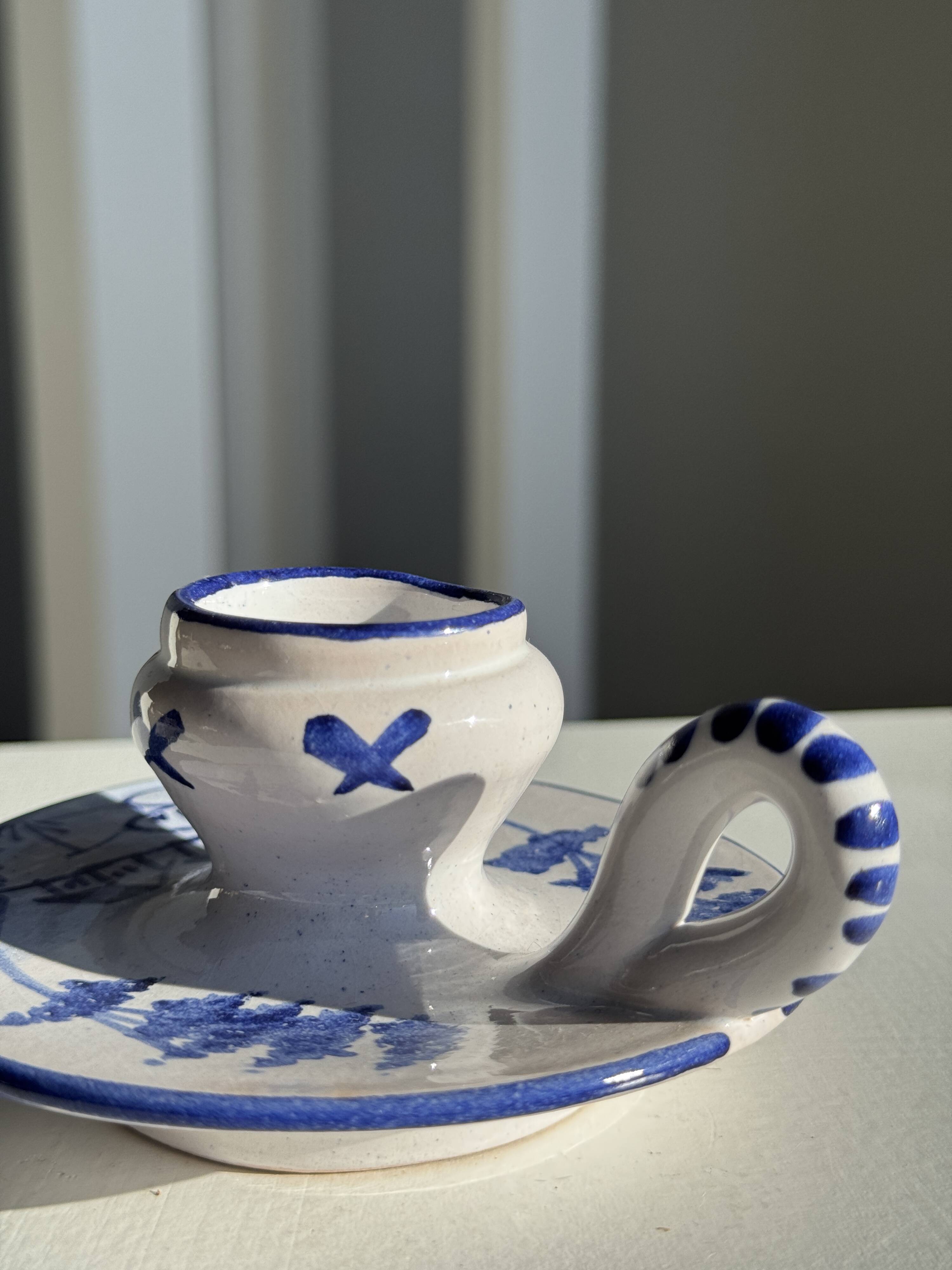 Dutch white and blue candlestick with windmill pattern H5 D10