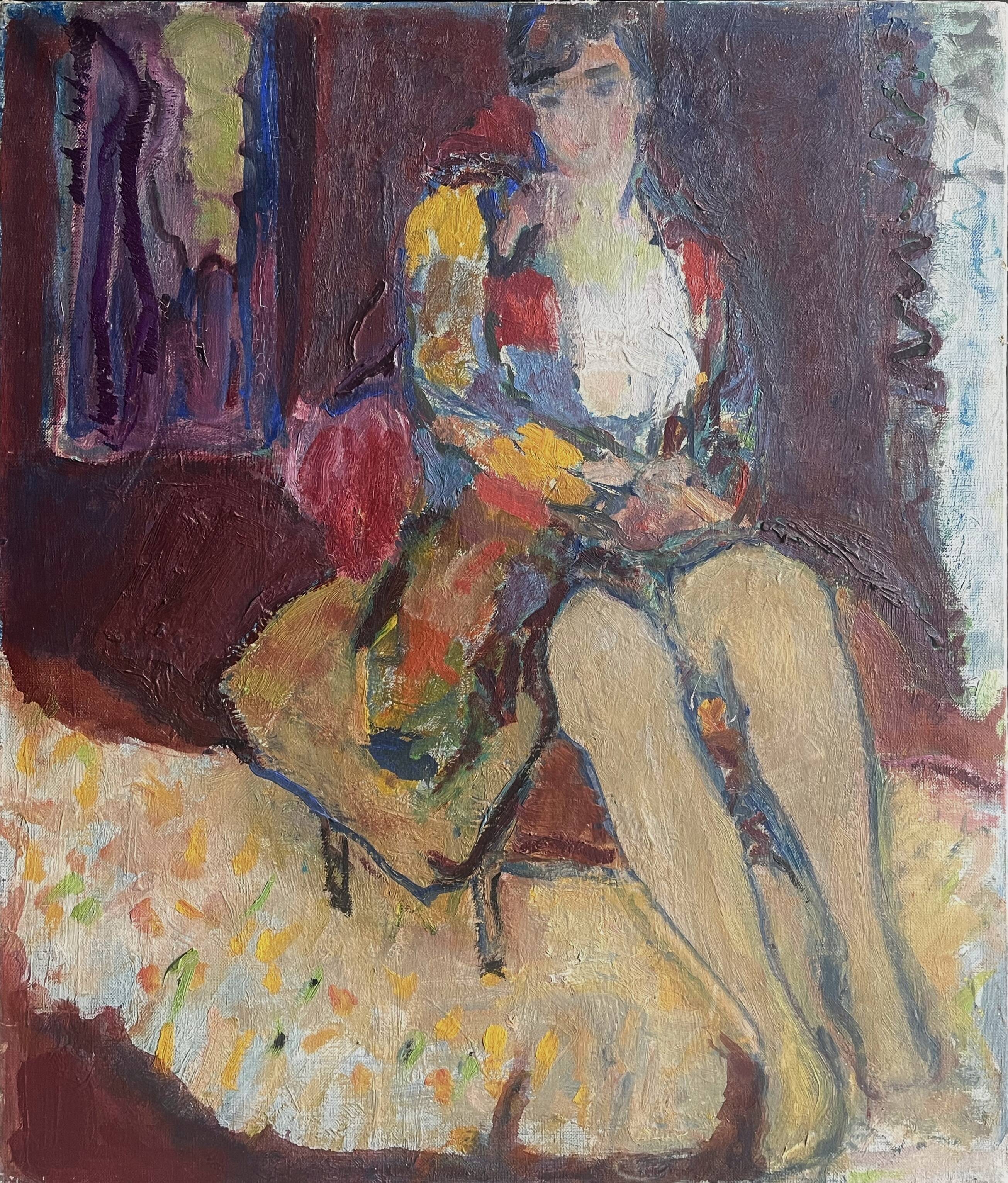 Seated woman, 20th century, signed FORVEILLE on the reverse, oil on canvas, 65 x 54 cm, unframed
