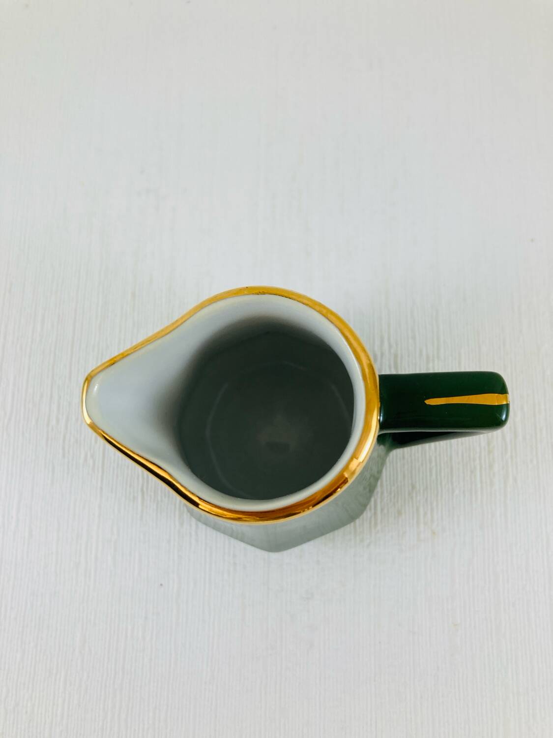 Bistro Coffee Service Cups Saucers and Green Faceted Milk Jug