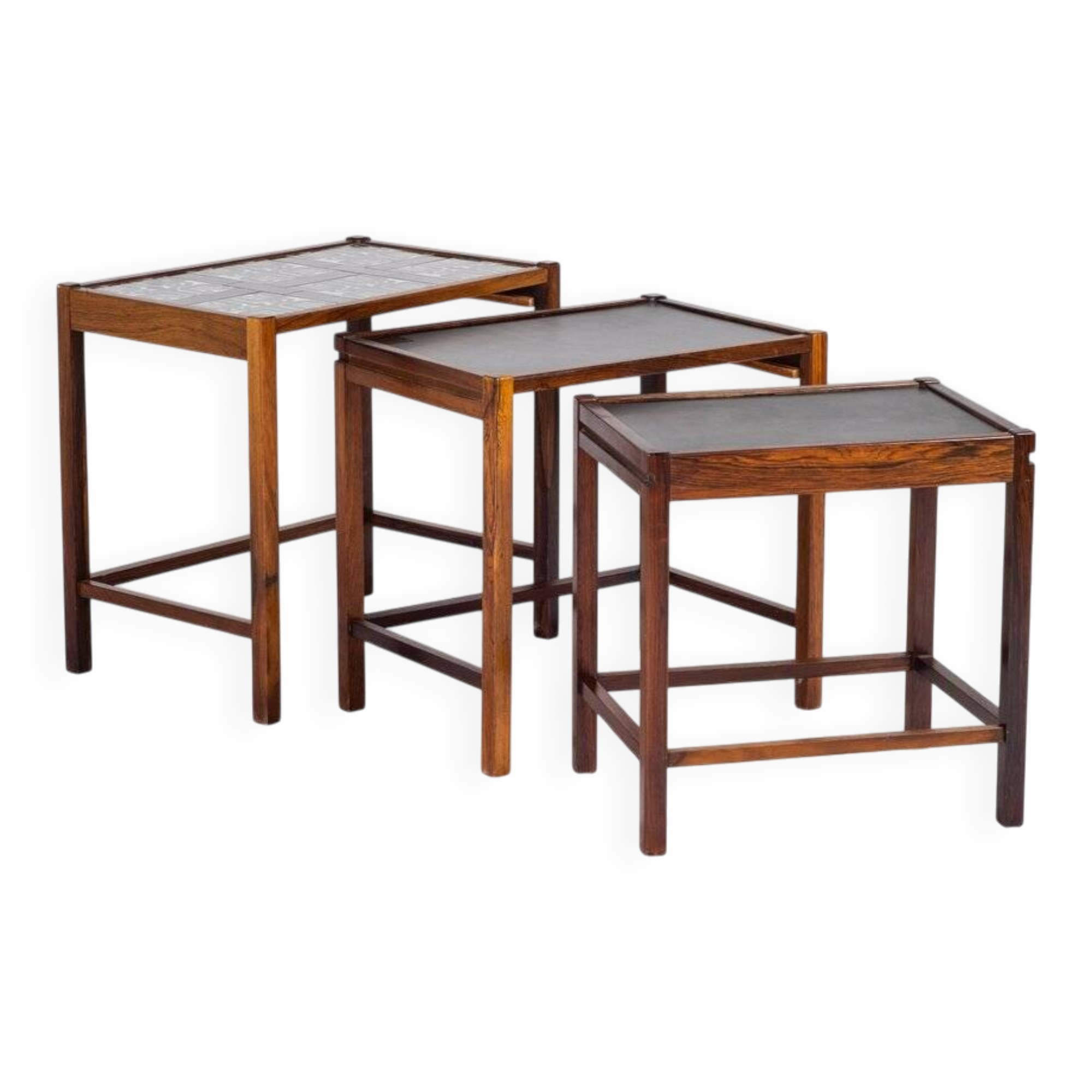 Nest of Tables in Rosewood with Tiles, Denmark, 1960s, Set of 3